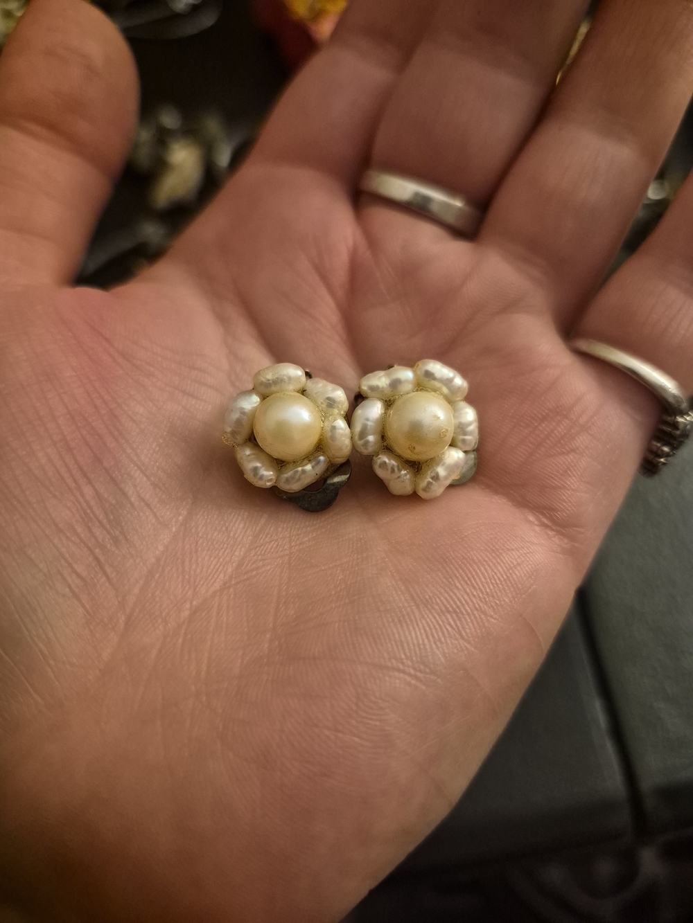 Antique Pearl Cluster Clip On Earrings